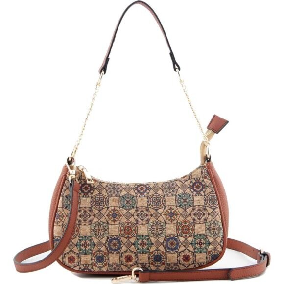 Natural Cork Zipper Saddle Bag for Women Vegetarian Shoulder Bags Vintage - Picture 1 of 6